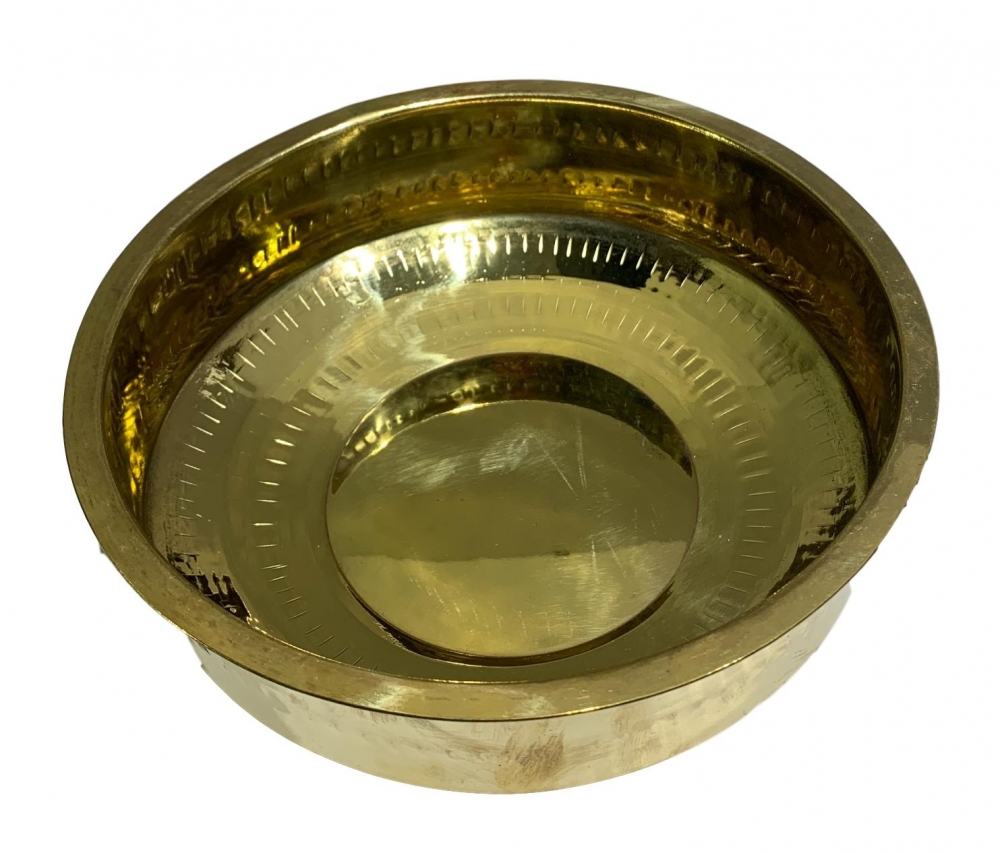 Brass Abhishek Patra or Thiruvaradhana Vessel 9 inch Dia