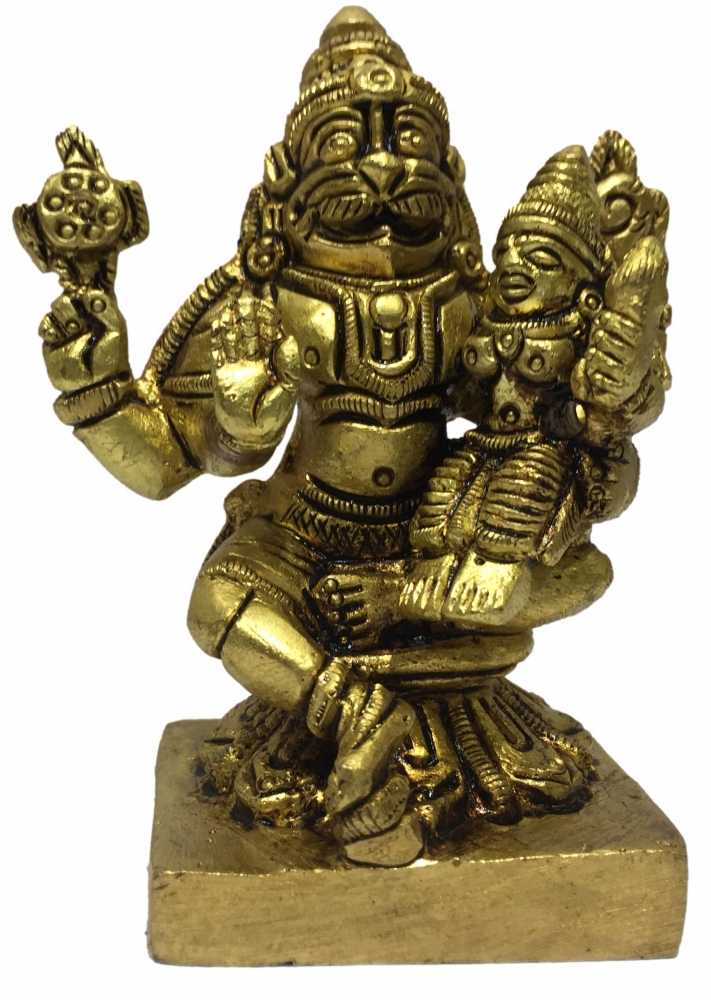 Brass Antique Chathur Bhuja Lakshmi Narasimha Murthi 3 Inch