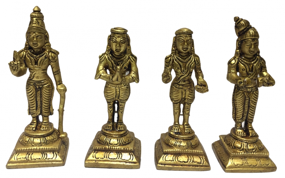 Saiva samaya Kurava Nalvar Set Brass Antique Sculpture 4 inch