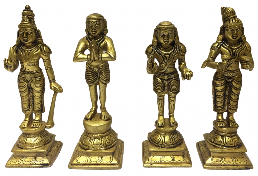 Saiva samaya Kurava Nalvar Set Brass Antique Sculpture 6 inch