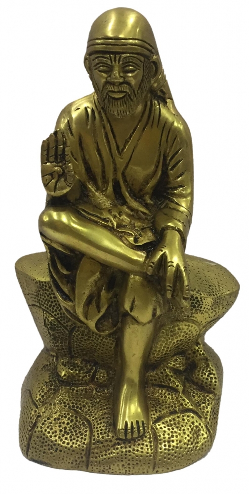 Sai Baba sitting Brass Antique Sculpture 8 Inch