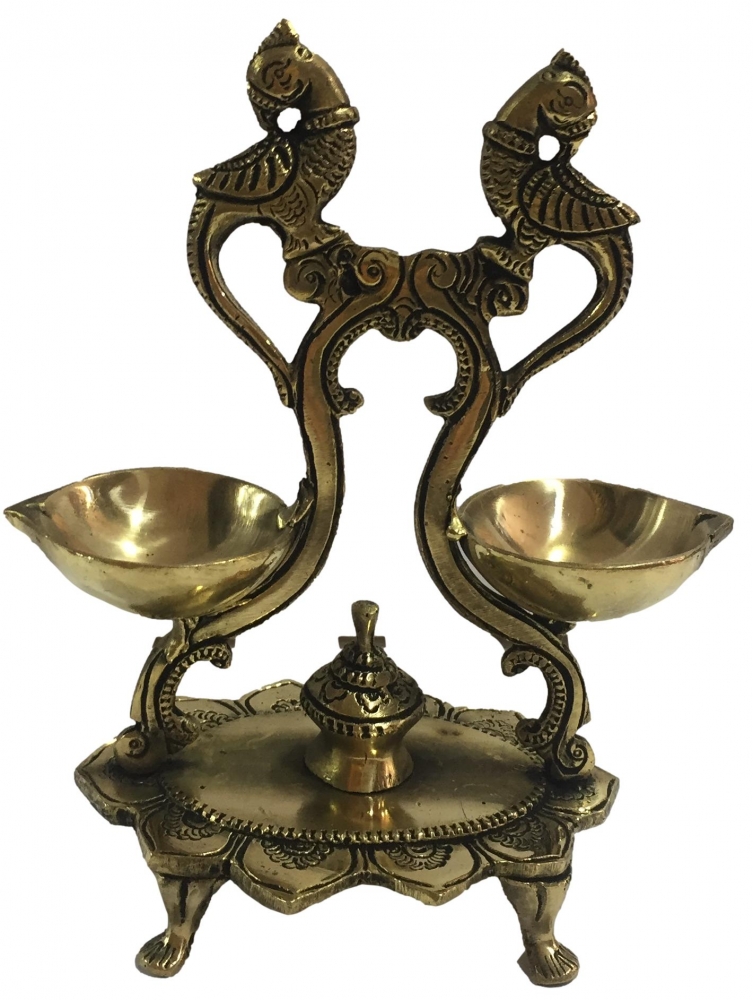 Golden Brass single flame Jodi Annapakshi Top Decorative Deepak Dual Swan Diya Size 7 inch