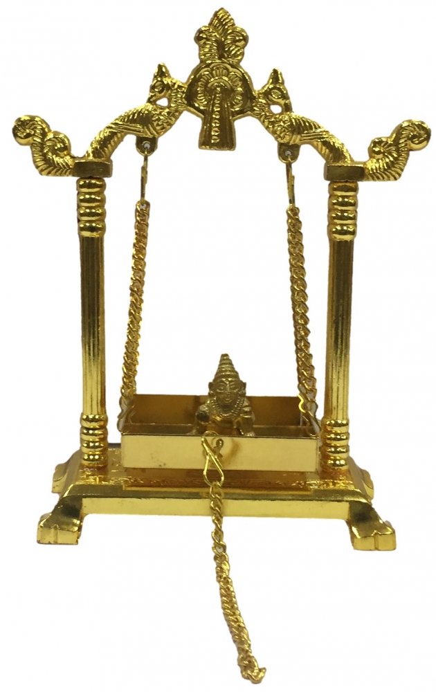 Golden Jhula or Swing or  Unjal for Krishna or Ganesh Decorative showpiece 8 inch