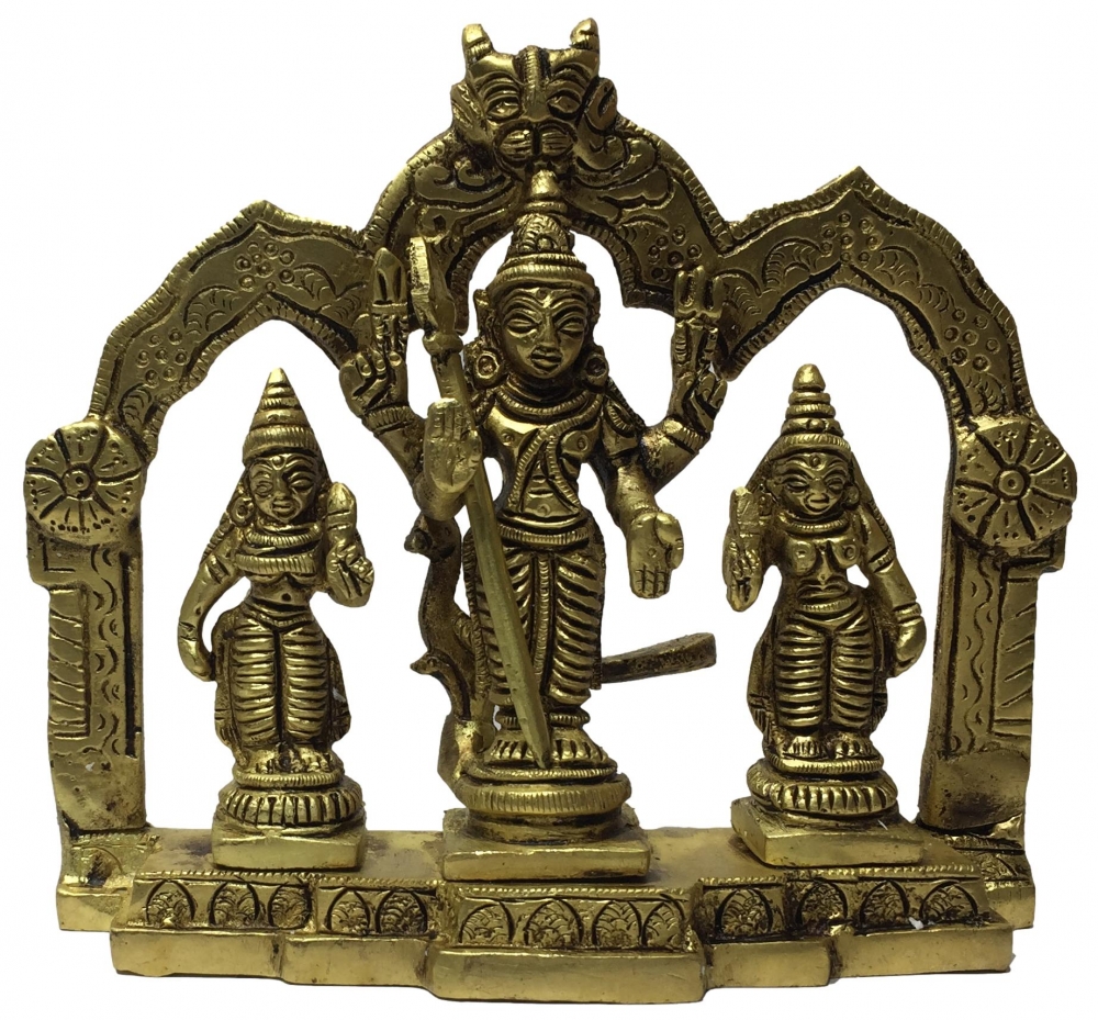 Prabhai Murugan Valli Devasena Brass Antique Figurine 5 Inch  