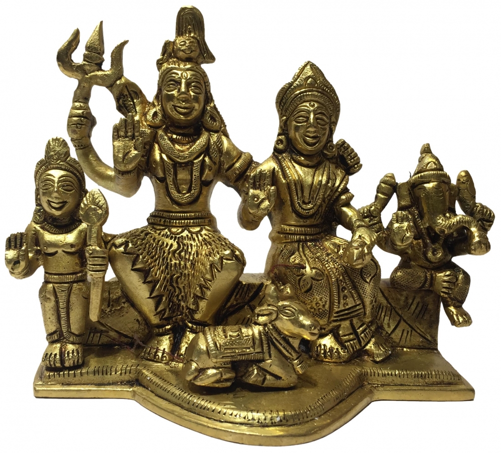 Shiva Parvathi Ganesh with Murugan on Nandi Brass Antique Sculpture 4.5 Inch 