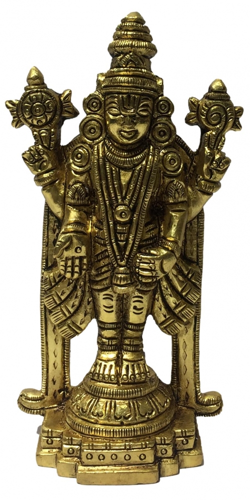 Brass Antique Srinivasa Perumal Moolavar Figurine or Balaji Pathima 5 Inch