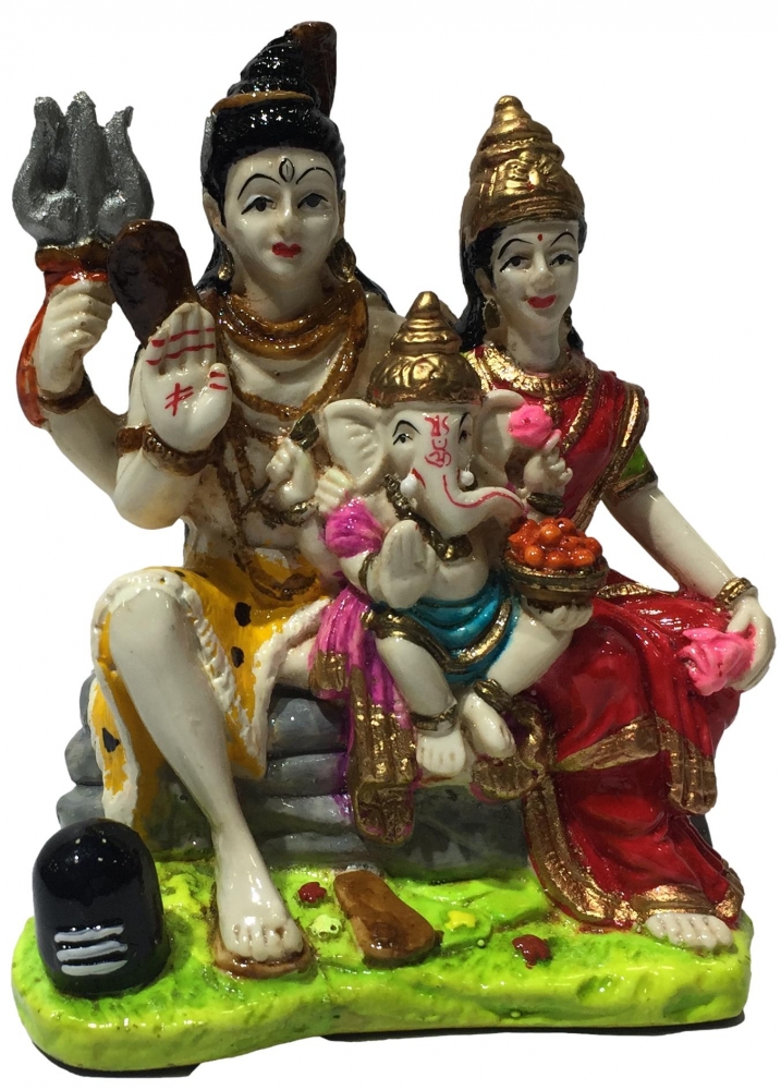 Multicolour Marble Dust Shiva Parivar Figurine 4.5 inch 