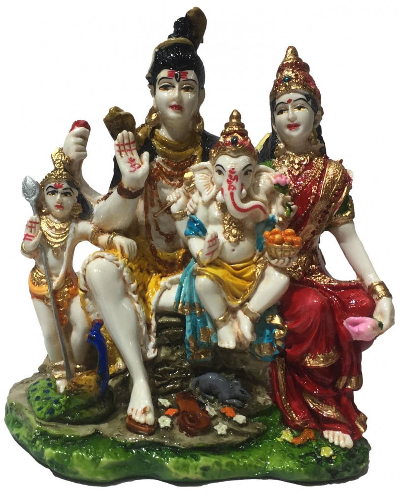 Multicolour Marble Dust Shiva Parivar with Ganesh and Karthikeya Figurine 5.5 inch