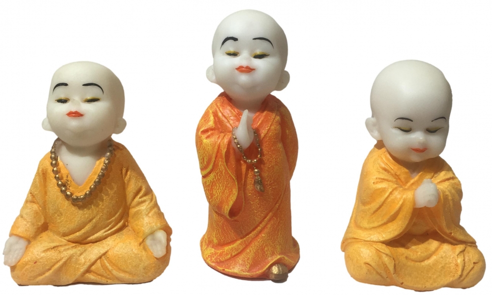 Polyresin cute Saffron Baby Buddha set of 3 Pcs Home Décor Show Piece  Figurine 5 inch - DEITIES - OTHERS - Sri Prarthana Enterprises Chennai