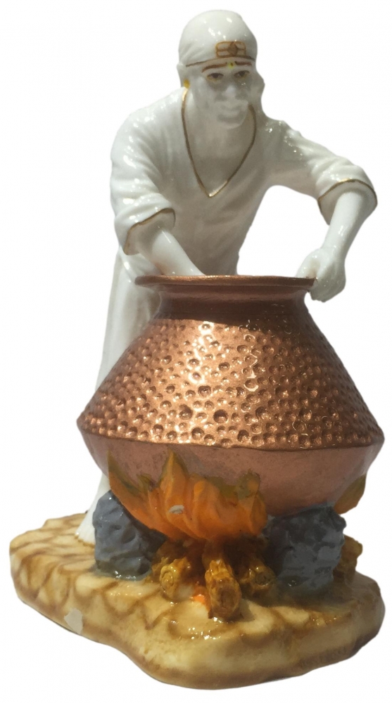 Sai Baba cooking food White Marble Dust Idol 8 Inch