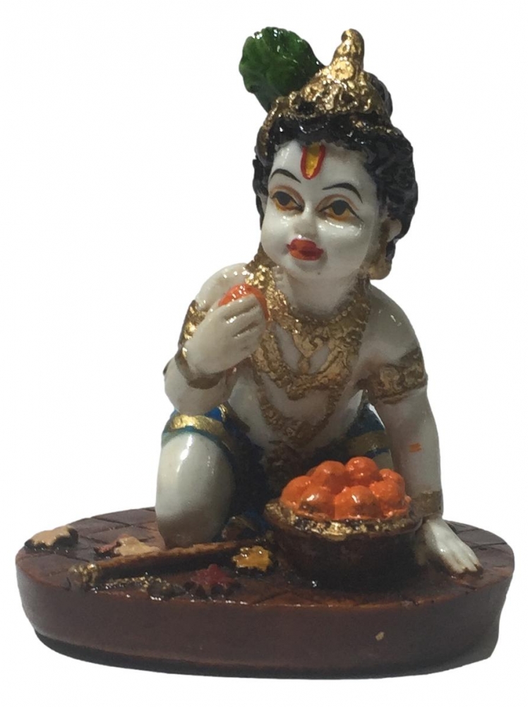 Multicolour Laddu Gopal Krishna Marble Dust Figurine 3 Inch
