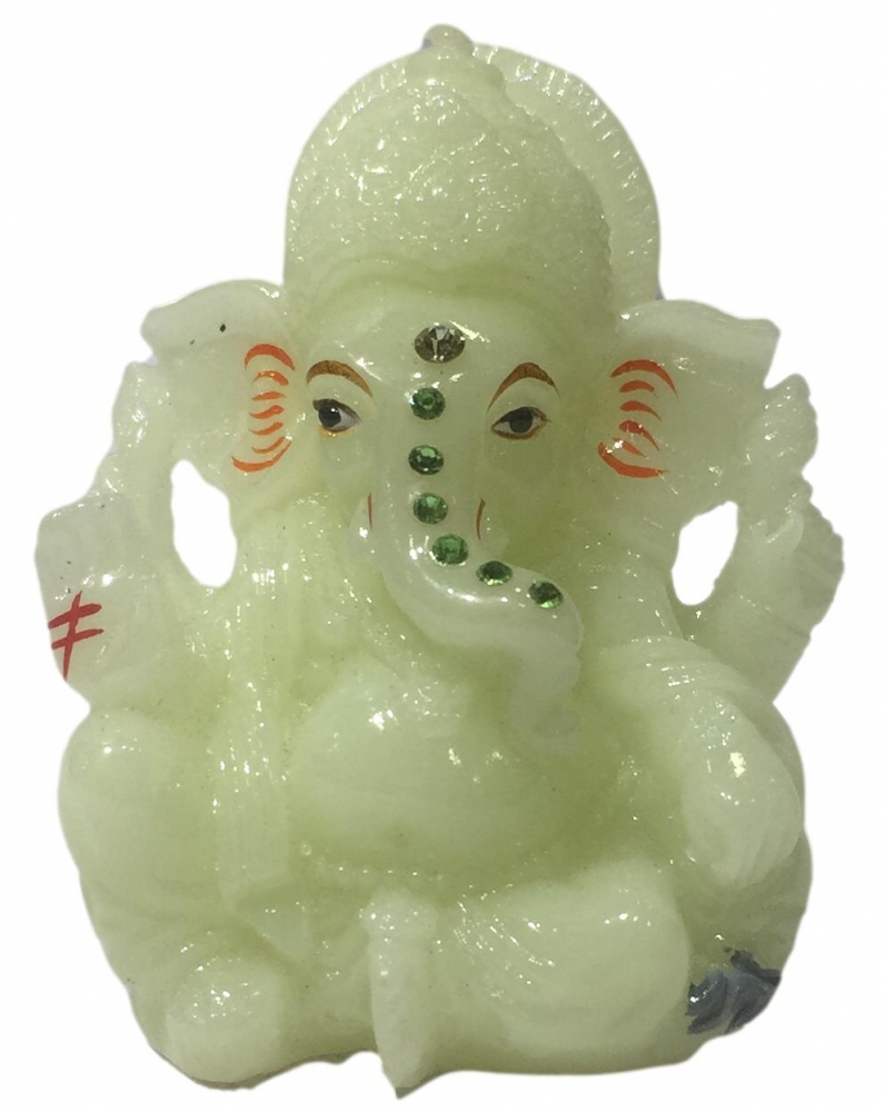  Night Glow Marble (Radium)  Ganesh Statue Pooja Ghar Decorative Showpiece  3 inch