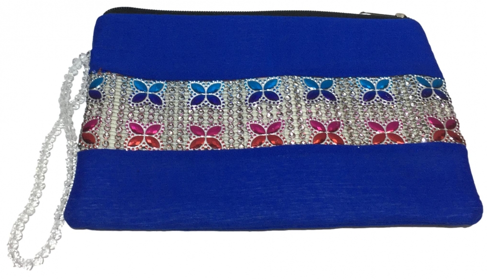 Dual Colour Fabric Envelope Type Women Purse with Glass Beads Handle Return Gift No 2 Size 6x10 inch