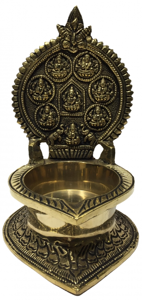 Brass Ashtalakshmi Engraved Vilaku Or Pooja Decorative Lamp 7 Inch