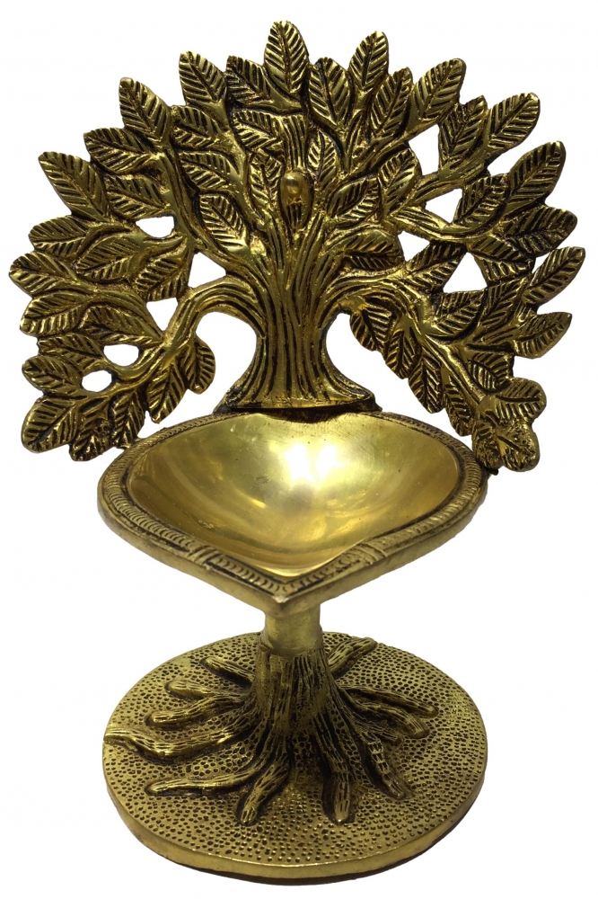 Brass Antique Kalpa Vruksha Tree Lamp / Pooja Decorative Diya 7 inch