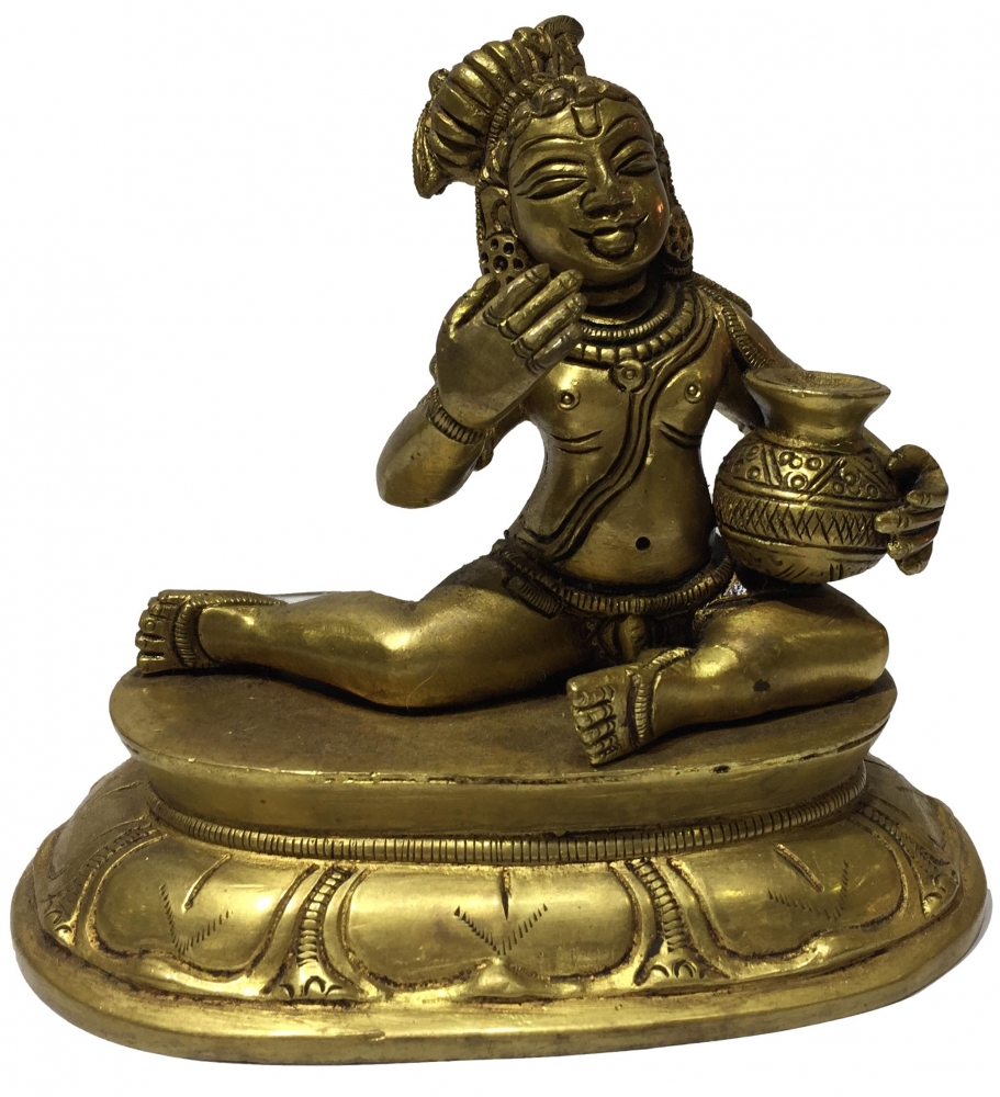 Brass Antique Makkan Krishna or Vennaithazhi Kannan Vigraham 5 Inch