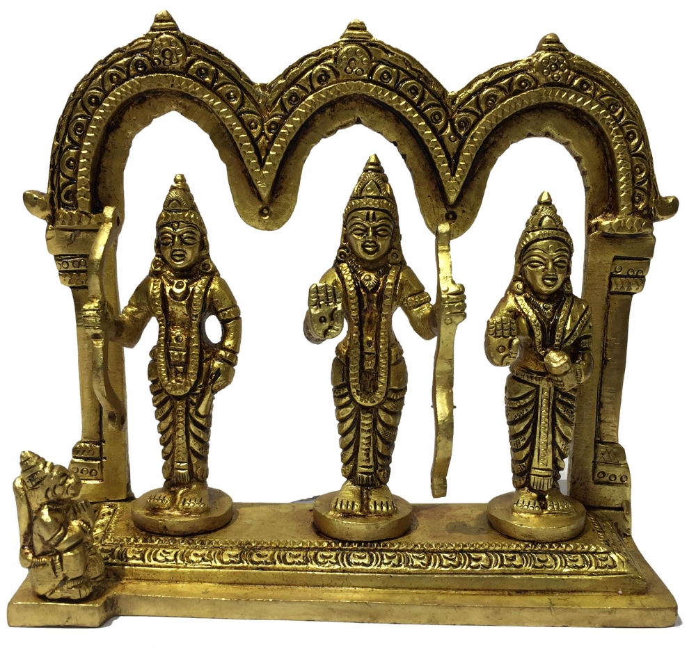 Sri Ram Parivar under Arch or Prabhai Ramar Set Brass Antique Vigraham 3.75 Inch