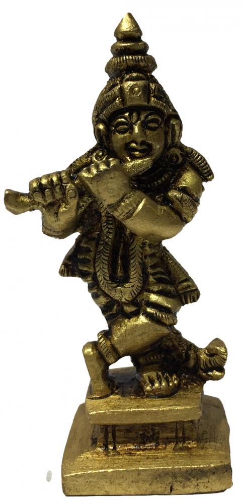 Bansuri Krishna Brass antique Figurine or Flute Krishna Decorative Showpiece 2.5 Inch