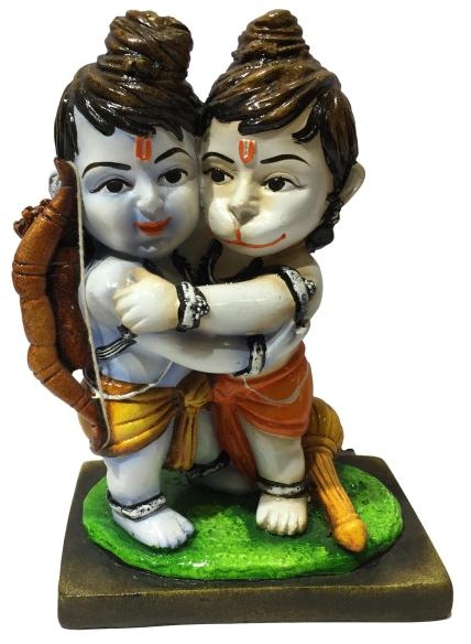 Ram Hugging Hanuman Multicolour Marble Dust Pooja Decorative Figurine 9 inch 