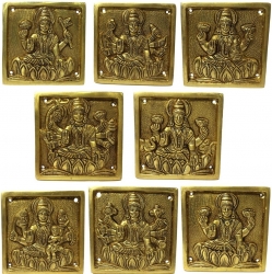 Ashtalakshmi Engraved Brass Antique Square Plates Set 4 X 4 x 4  