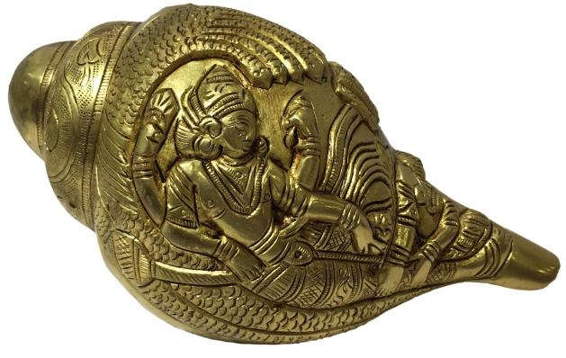 Sri Vishnu blowing Conch or Shanku Brass antique Rare Collection 3 x 6 inch