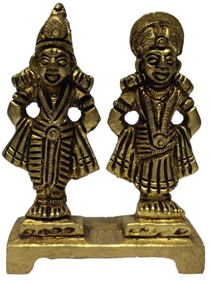 Vittal Pandurangan Rukmayee Brass Antique Figurine On  Dais 2.75 Inch