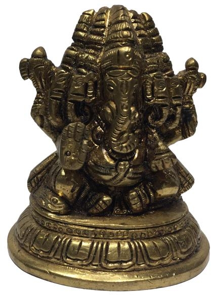 Pancha Mukha Ganesh with Chathur Bhujams Brass Antique Sculpture 3 Inch