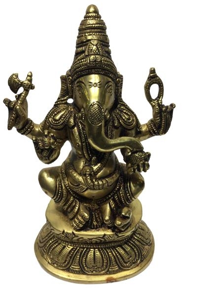 Sri Ganesh Brass Antique Sitting Figurine 7.5 inch