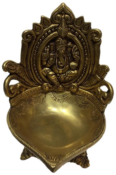 Prabhai Ganesh Brass Antqiue Aganda Vilaku or Designer Pooja Decorative Deepam Size 7inch