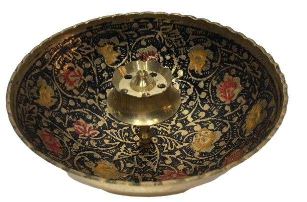 Decorative Brass Bowl 5 pins Agarbathi Stand 