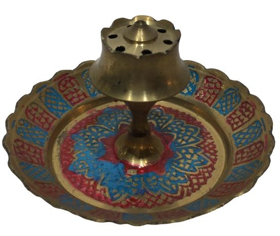Brass Colour Decorative 5 pins Agarbathi Holder Plate 