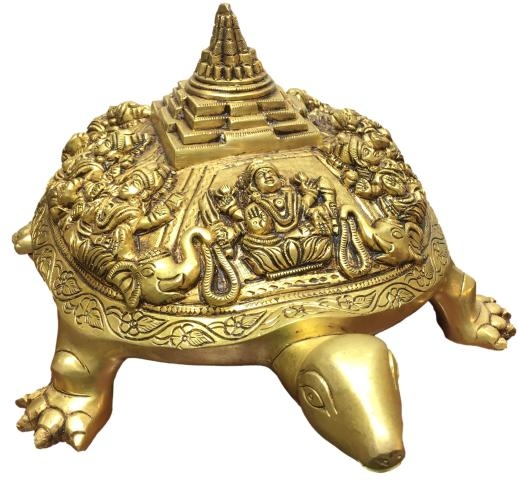 Brass Ashtalakshmi Encraved Tortoise / Turtle With Vastu Numbers Below