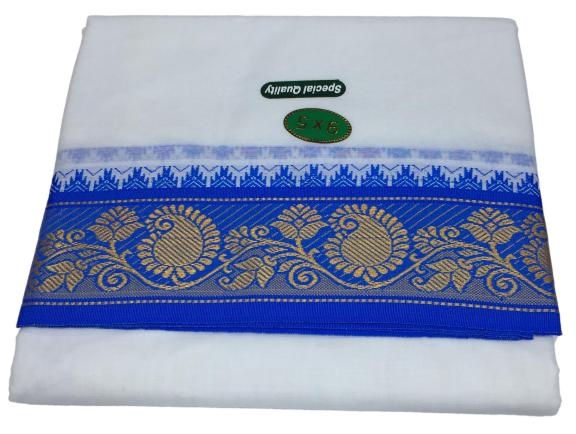 Pure Cotton White 9 X 5 yards Veshti Set with Multicolour Decorative Border 