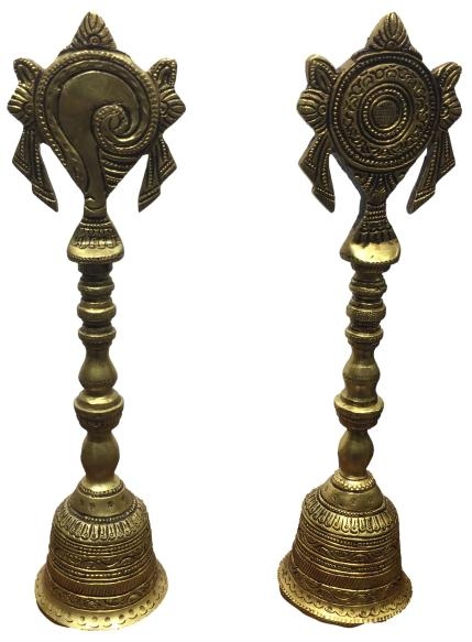 Brass Vishnu Shankha Chakra Pooja Hand Bell or Ghanta No 5 height 10.5 inch