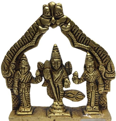 Sri Muruga Peruman with Valli Devasena under Arch with detachable Vel Brass Antique Figurine 3.5 Inc