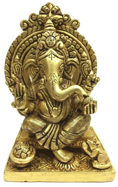 Brass Feast Ganesh With Arch / Prabhavali 5.75 Inch