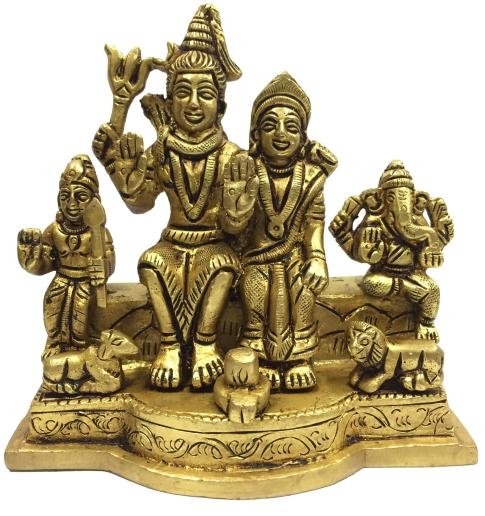 Brass Shiv On Rectangle Dias With Nandi, Lion And Shiva Lingam