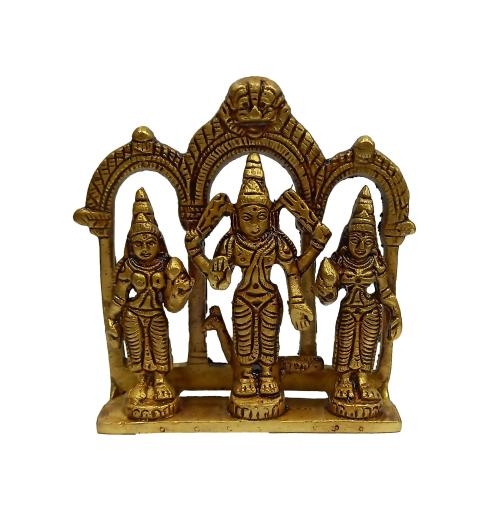 Sri Mayil Murugan with Valli Deivanai under Arch Brass Antique Figurine 4 Inch 