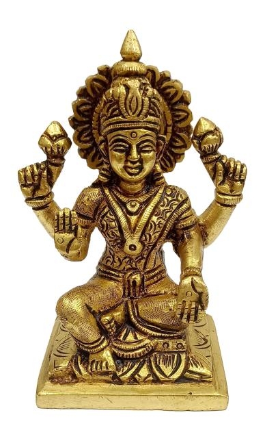 Sri Maha Lakshmi Brass Antique Pooja Decorative Statue sitting with one leg down size 4.5 inch