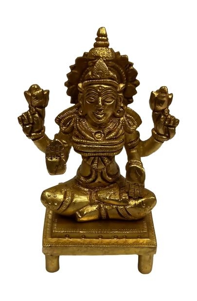 Matha Sri Maha Lakshmi sitting in Padmaasana Brass Antique Pooja Decorative Statue size 4.5 inch