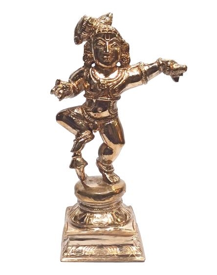 Vennaikkaadum Krishna Panchaloga Pooja Decorative Figurine / Dancing Makhan Gopal Murthi Size 6 Inch