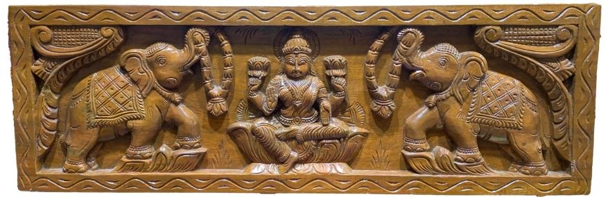 Sri Gajalakshmi Wooden Art  Wall Mount 30 X 10 Inch