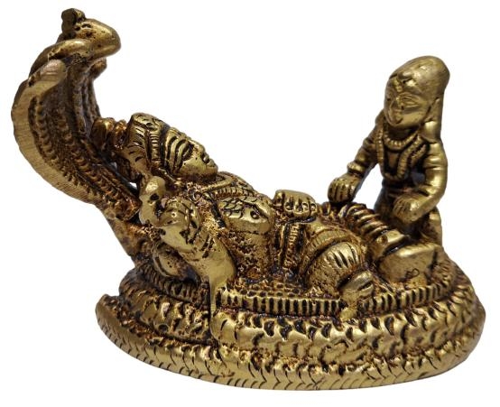 Sri Anantha Sayana Ranganatha with Sri Maha Lakshmi Brass Antique Pooja Decorative Figurine 3 Inch