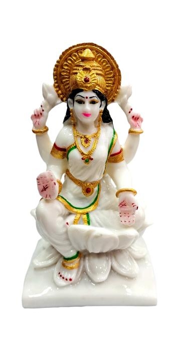 Sri Mahalakshmi Golden White Marble Dust Figurine Decorative Showpiece 7 Inch