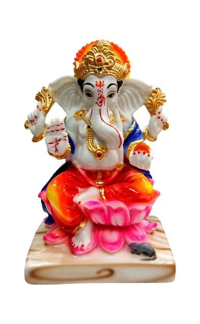 Multicolour Sri Ganesh Marble Dust Figurine Decorative Show Piece size 7 Inch 
