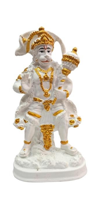 Standing Abhaya Hastha Gadhai Hanuman White Marble Dust Figurine Pooja Decorative Showpiece Size 6.5 inch