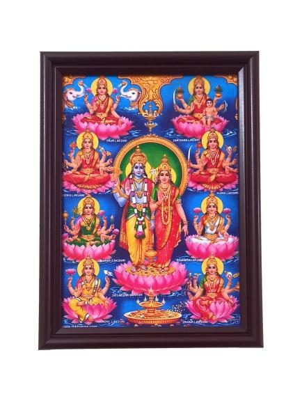 Sri Vishnu Lakshmi standing with Ashtalakshmi Photo Frame Wall Art - A4 Size 12 x 9 inch 