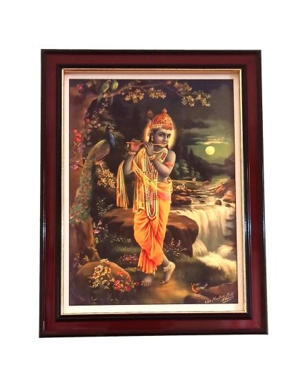 Kuzhal Oothum Kannan Bansuri Krishna Photo Frame Wall Art - A4 Size 12 x 9 inch