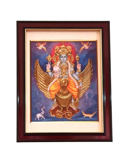 Sri Vishnu Gajendra Moksha Garuda Sevai Tanjore Style Paint Photo frame - A4 Size Wall Art - A4 Size 12 x 9 inch