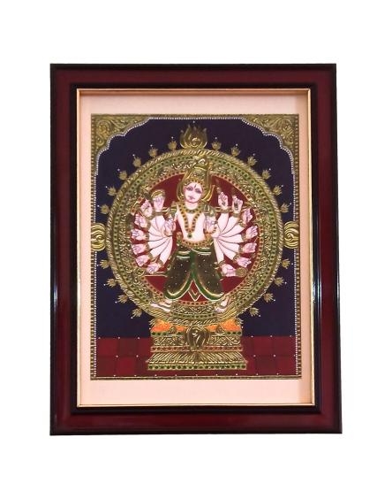Sri Sudharsanar Chakrathazhwar Tanjore Style Paint Photo Frame Wall Art - A4 Size 12 x 9 inch